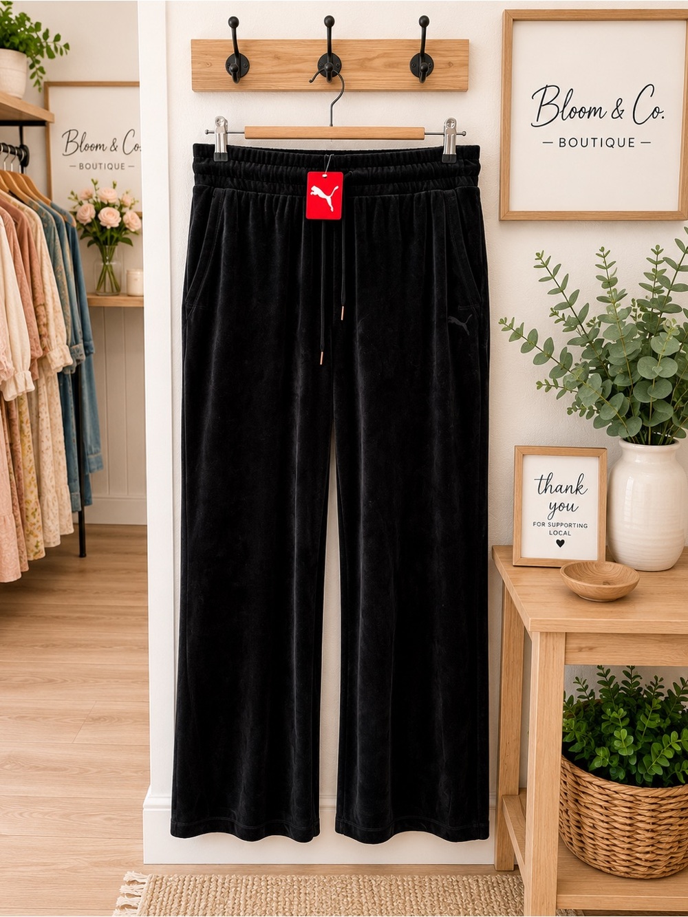 Puma Velour Wide Leg Lounge Pants Women’s 3X Black NWT